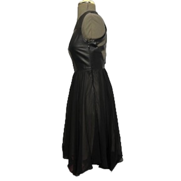 NICOLE MILLER Black Supple Leather and Chiffon Cocktail Dress Size 0, NWT - Picture 3 of 16